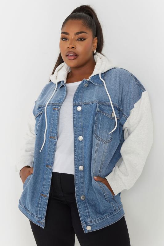 YOURS Plus Size Blue Sweatshirt Hooded Denim Jacket | Yours Clothing 2