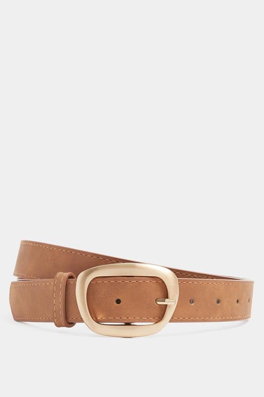 Natural Brown Brushed Buckle Statement Belt
