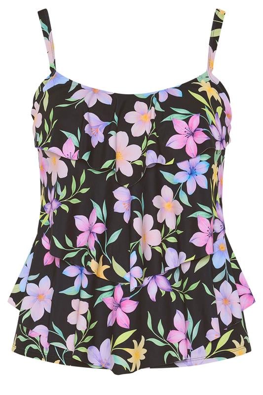 YOURS Plus Size Black Pastel Floral Tankini Top | Yours Clothing 5