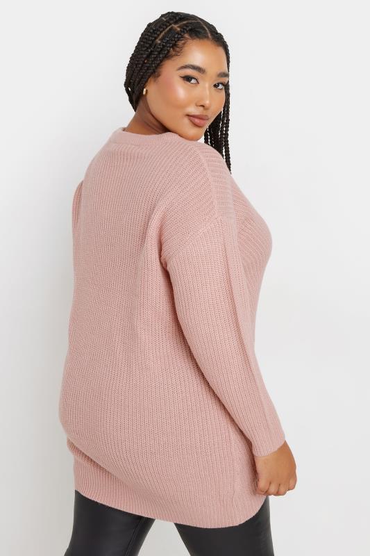 YOURS Plus Size Essential Baby Pink Knitted Jumper | Yours Clothing 3