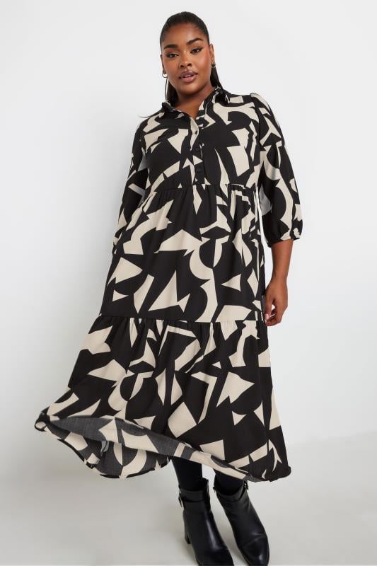 YOURS Plus Size Black & White Abstract Print Shirt Dress | Yours Clothing  1