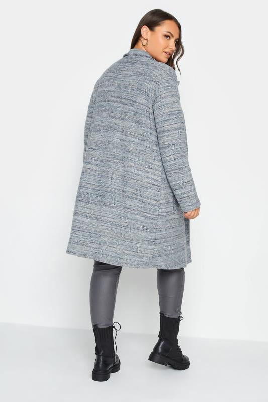 YOURS LUXURY Plus Size Blue Marl Button Front Midi Jacket | Yours Clothing 3