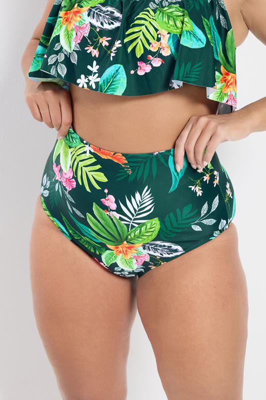 YOURS Plus Size Green Tropical Super High Waisted Tummy Control Bikini Briefs | Yours Clothing 2
