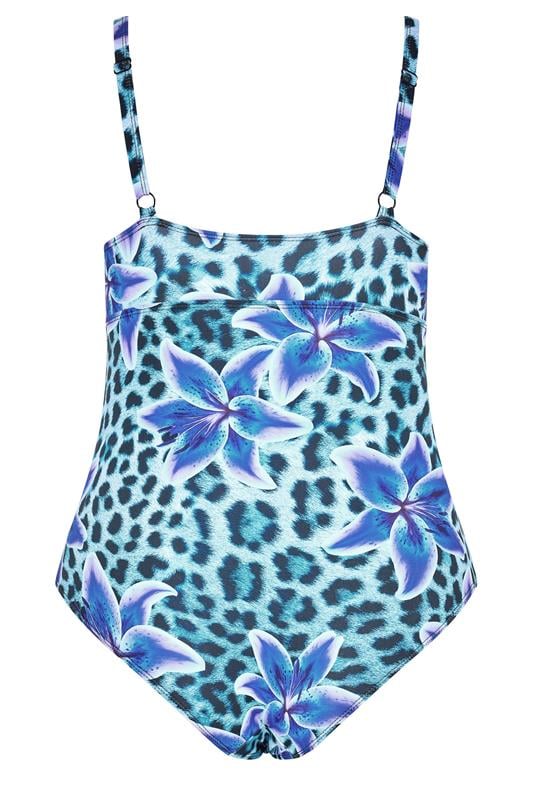 YOURS Plus Size Blue Animal Floral Tie Swimsuit | Yours Clothing 6