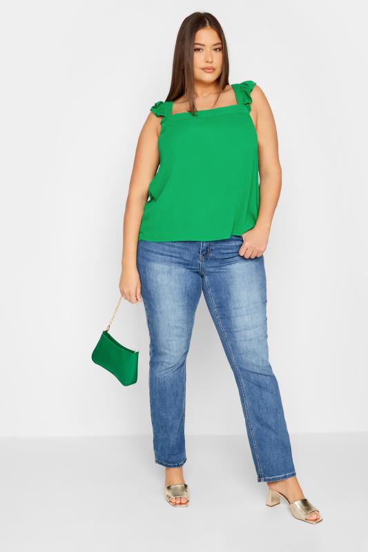 LTS Tall Women's Green Crinkle Frill Top | Long Tall Sally 2