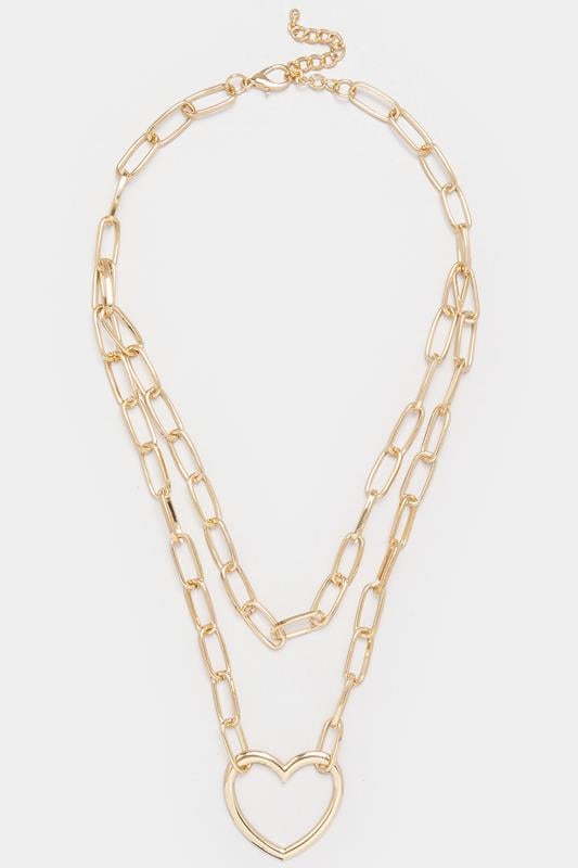 Gold Tone Pendant Heart Layered Chain Necklace