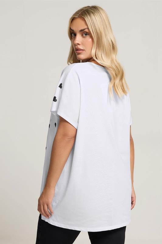YOURS Plus Size White Printed Heart Slash Detail Top | Yours Clothing 2