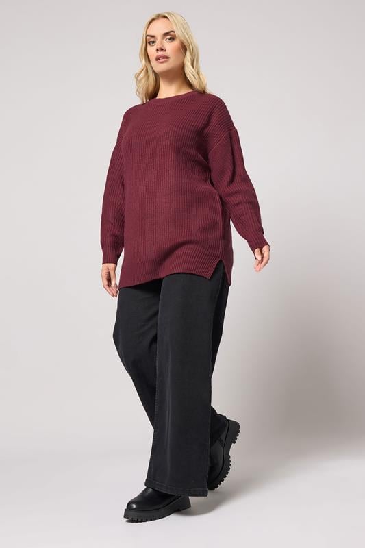 YOURS Plus Size Berry Red Drop Shoulder Jumper | Yours Clothing 1