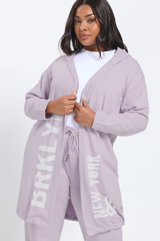 Plus Size  YOURS Curve Purple 'BRKLYN' Slogan Longline Hoodie