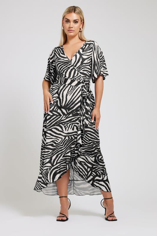 Plus Size  YOURS LONDON Curve White Zebra Print Ruffle Hem Maxi Dress