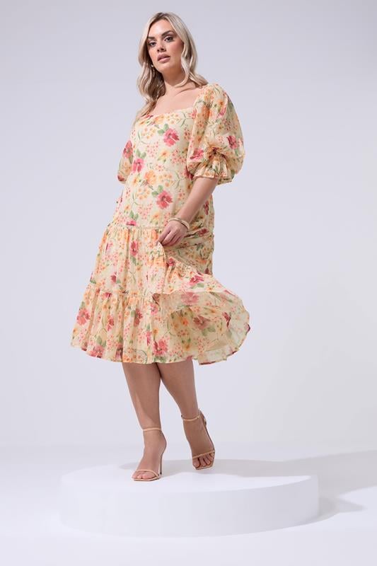 YOURS LONDON Curve Nude Floral Midi Dress