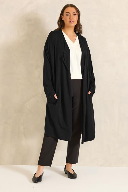Plus Size  EVANS Curve Black Premium Waterfall Cardigan