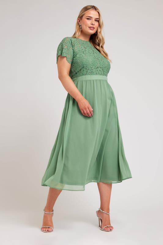 Plus Size  YOURS LONDON Curve Green Lace Sweetheart Midi Dress