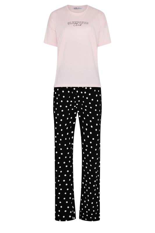 LTS Tall Women's Pink 'Sleepover Club' Slogan Cotton Wide Leg Pyjama Set | Long Tall Sally 5