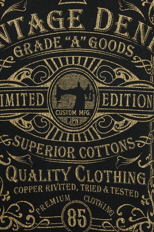 KAM Big & Tall Black Vintage Denim Graphic Print T-Shirt | BadRhino 3