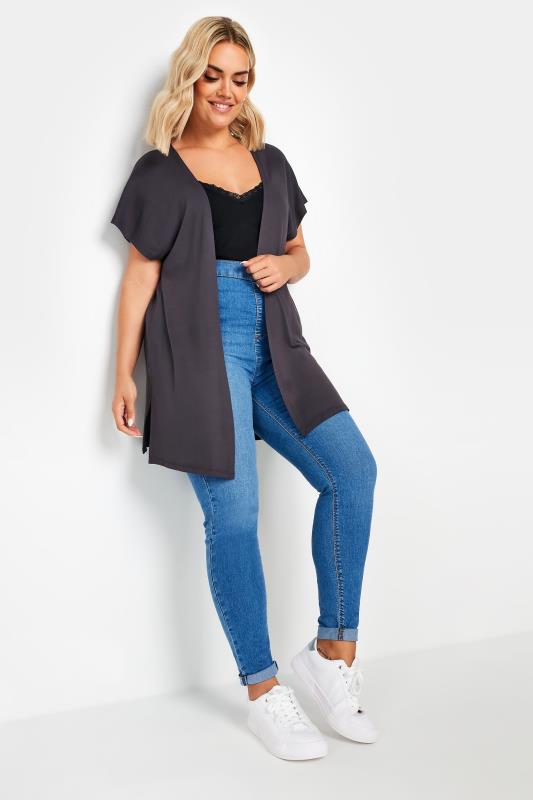 YOURS Plus Size Dark Grey Short Sleeve Cardigan | Yours Clothing 2