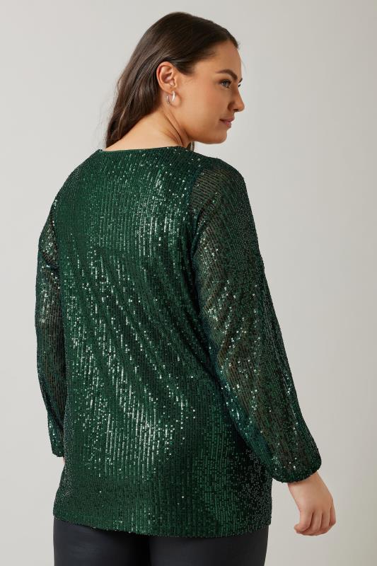 EVANS Plus Size Emerald Green Sequin Embellished Blouse | Evans 3