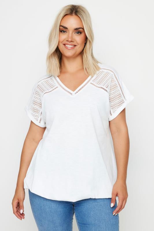 YOURS Plus Size White Bubble Hem Top | Yours Clothing 1