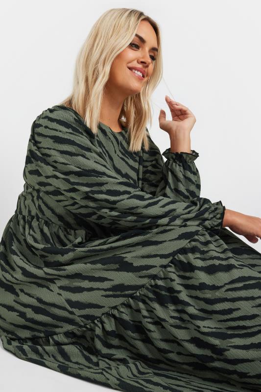 YOURS Plus Size Green Zebra Print Textured Midaxi Dress | Yours Clothing 4