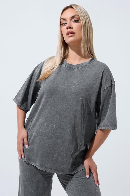 LIMITED COLLECTION Curve Grey Acid Wash Seam Detail Top