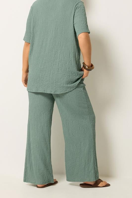 YOURS Plus Size Sage Green Bubble Textured Trousers | Yours Clothing 2