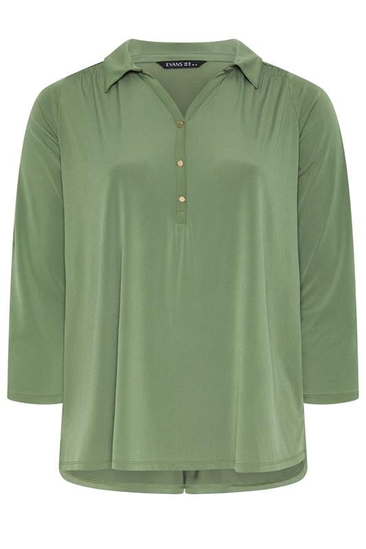EVANS Plus Size Khaki Green Long Sleeve Blouse | Evans  5