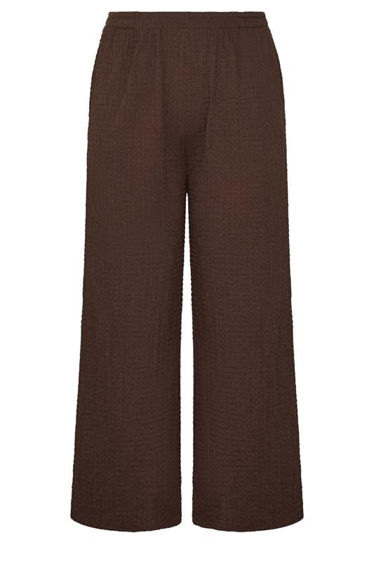 YOURS Plus Size Brown Bubble Texture Wide Leg Trousers | Yours Clothing 5