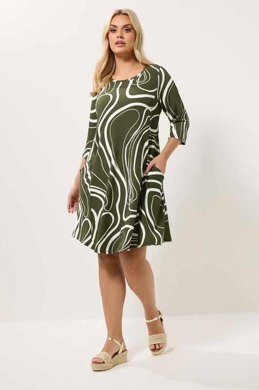 YOURS Plus Size Green Abstract Swirl Tunic Dress | Yours Clothing 1