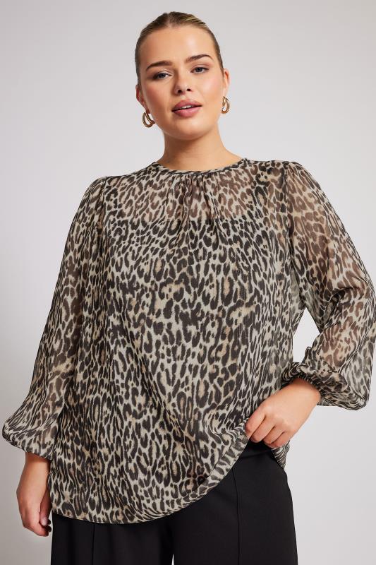 YOURS LONDON Plus Size Natural Brown Leopard Print Mesh Blouse | Yours Clothing  6