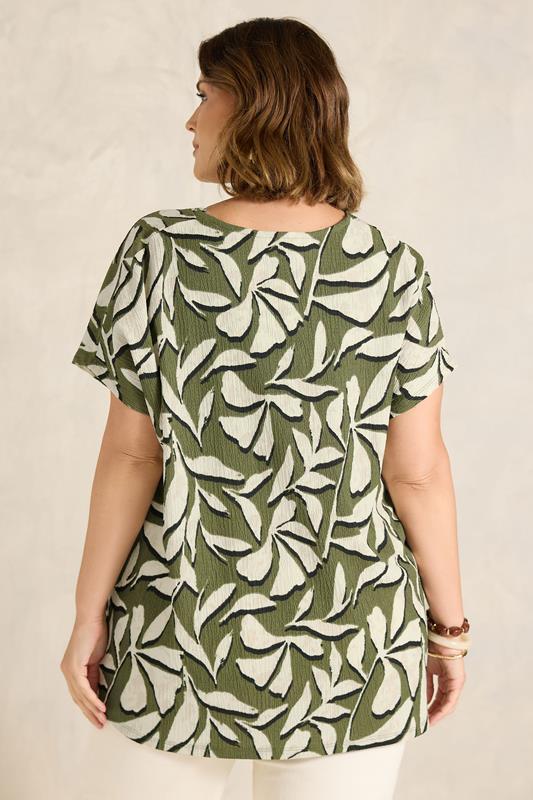 EVANS Plus Size Khaki Leaf Print Top | Evans 2
