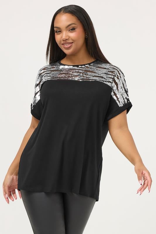  YOURS Curve Black Sequin Animal Top