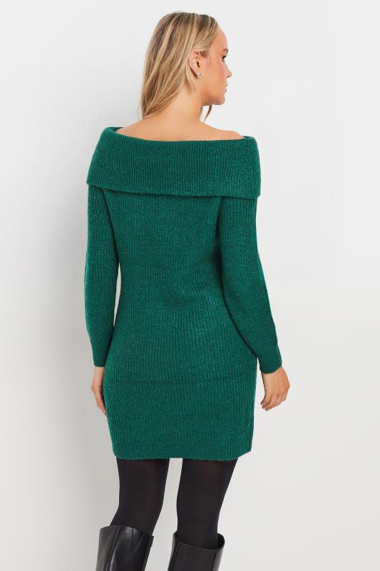 LTS Tall Womens Dark Green Bardot Mini Jumper Dress | Long Tall Sally 3