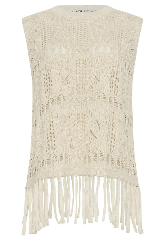 LTS Tall Women's Beige Brown Crochet Tassel Vest Top | Long Tall Sally 5