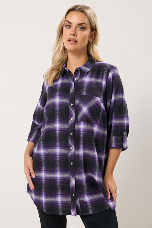 YOURS Curve Purple Check Boyfriend Shirt