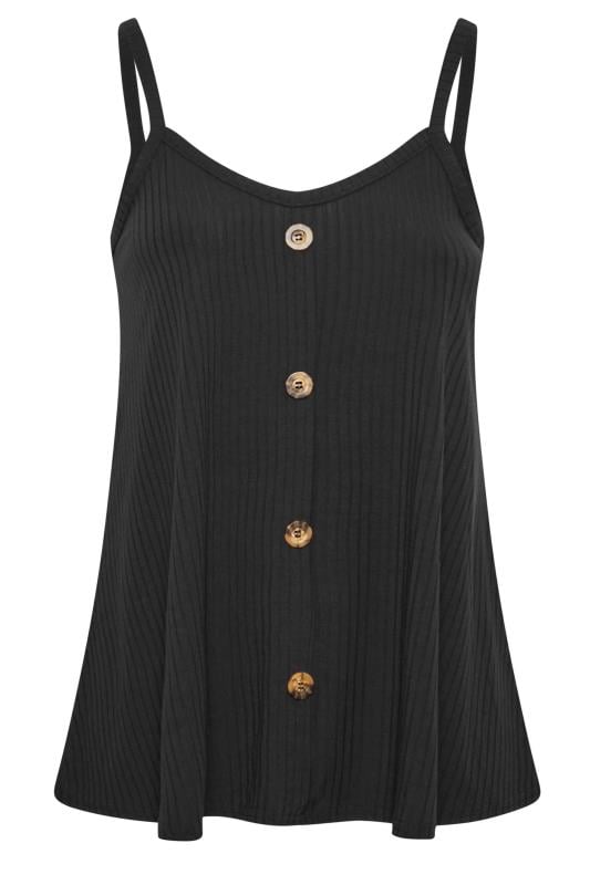 LTS Tall Black Ribbed Button Cami Vest Top | Long Tall Sally 6