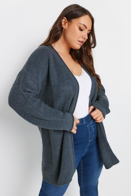 YOURS Plus Size Blue Open Front Knitted Cardigan | Yours Clothing 1