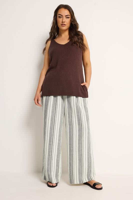  YOURS Curve Natural Brown Stripe Linen Look Trousers