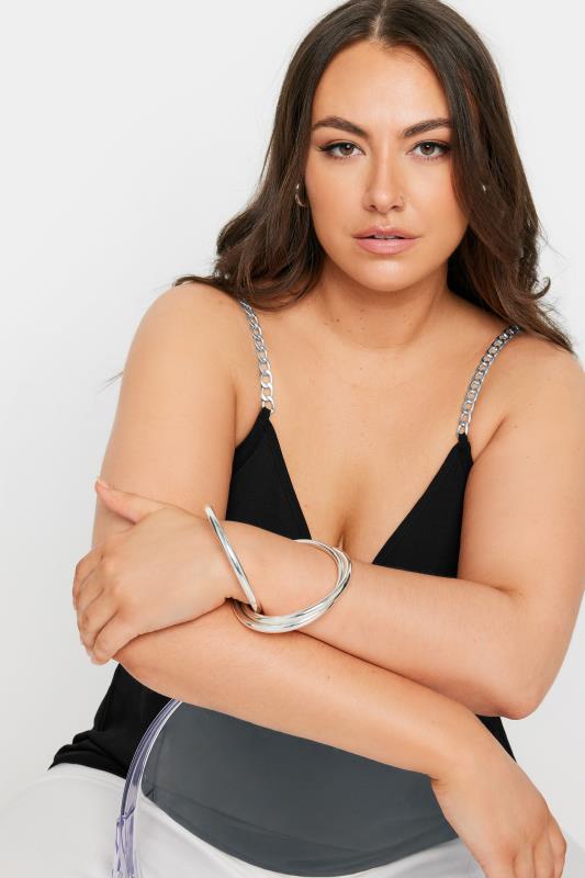 Yours Plus Size Black Chain Strap Cami Top | Yours Clothing 2