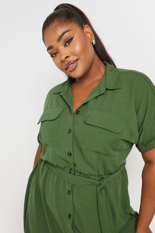 YOURS Plus Size Khaki Green Utility Dress | Yours Clothing  4