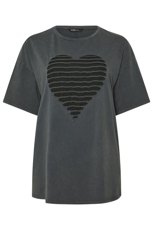 YOURS Plus Size Grey Distressed Heart T-Shirt | Yours Clothing 5