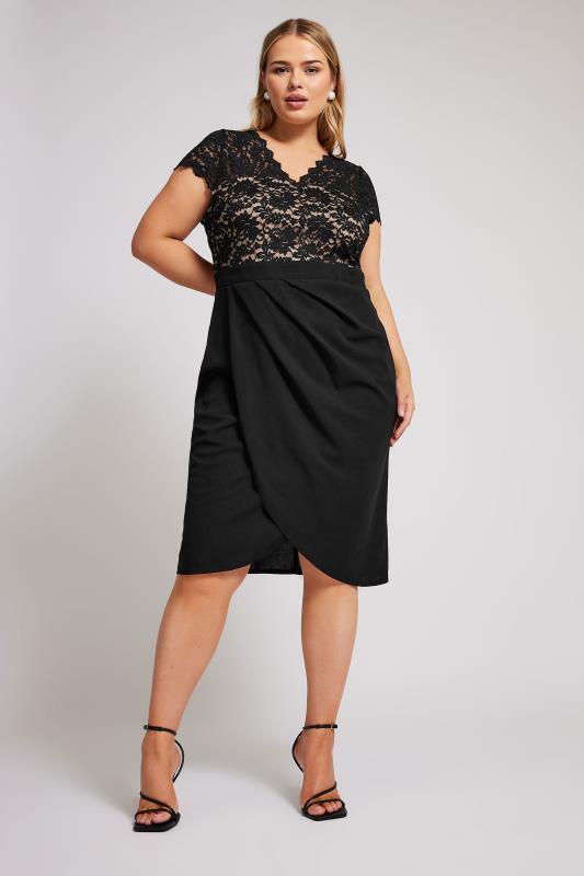 YOURS LONDON Plus Size Black Lace Midi Dress | Yours Clothing 1