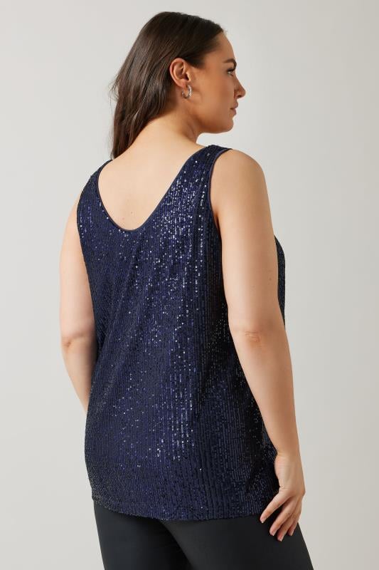 EVANS Plus Size Navy Blue Sequin Embellished Vest Top | Evans  3