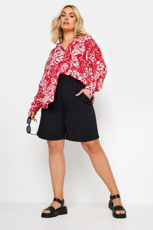 YOURS Plus Size Red Floral Print Crinkle Beach Shirt | Yours Clothing 3
