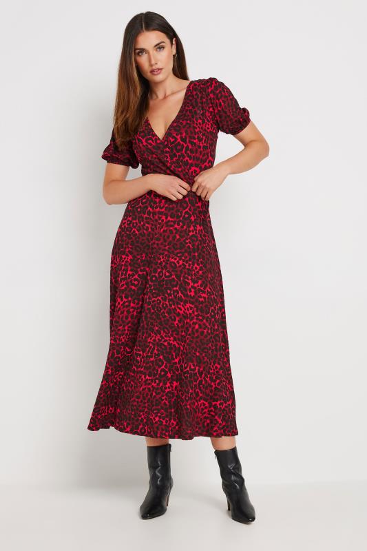 LTS Tall Women's Burgundy Red Leopard Print Wrap Midi Dress | Long Tall Sally 2