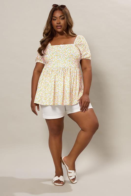 YOURS Plus Size Orange Floral Broderie Anglaise Peplum Top | Yours Clothing 3
