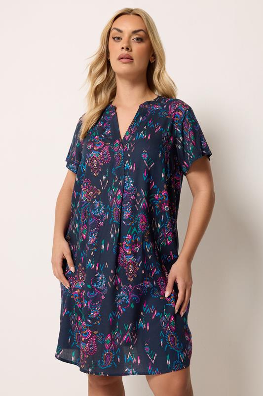  YOURS Curve Black Paisley Pleat Front Dress