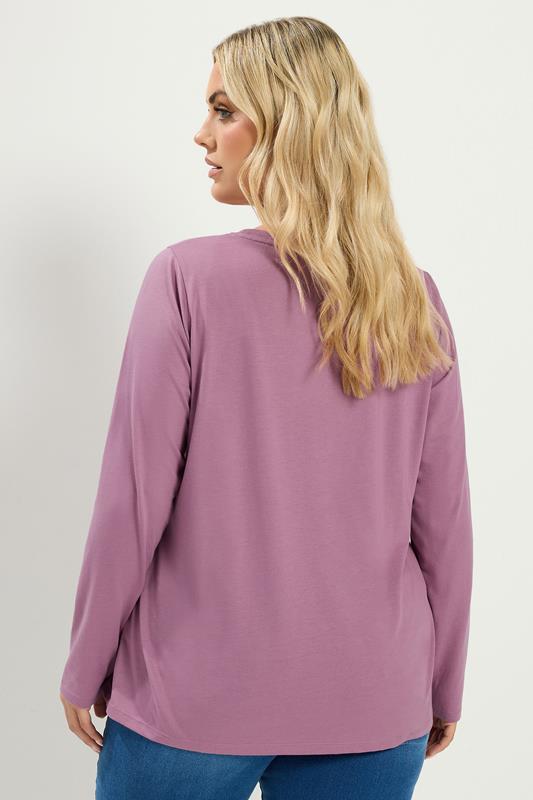 YOURS Plus Size Light Purple Long Sleeve Core T-Shirt | Yours Clothing 2