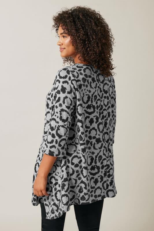 EVANS Plus Size Grey Leopard Print Hanky Hem Top | Evans  3