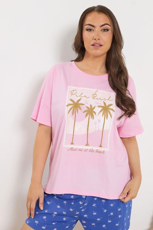  YOURS Curve Pink 'Palm Beach' Slogan Pyjama Top