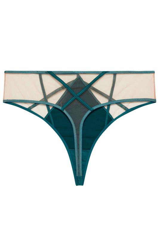 PLAYFUL PROMISES Green Ramona Illusion Strap Mesh High Waist Thong | Yours Clothing 2